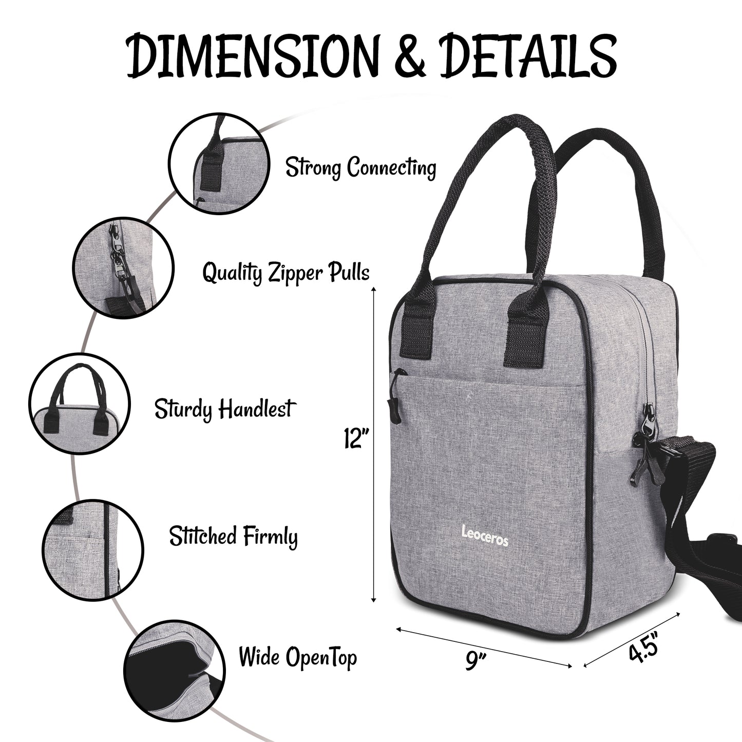 Lunch Bag with Shoulder Strap Grey & White