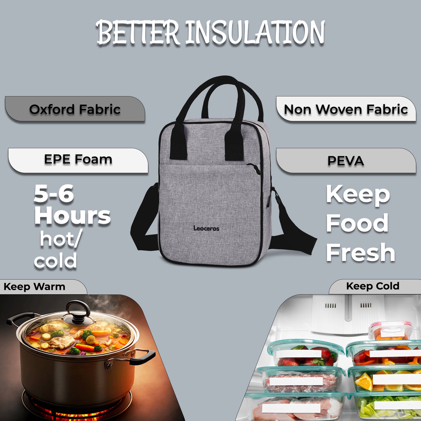 Lunch Bag with Shoulder Strap Grey