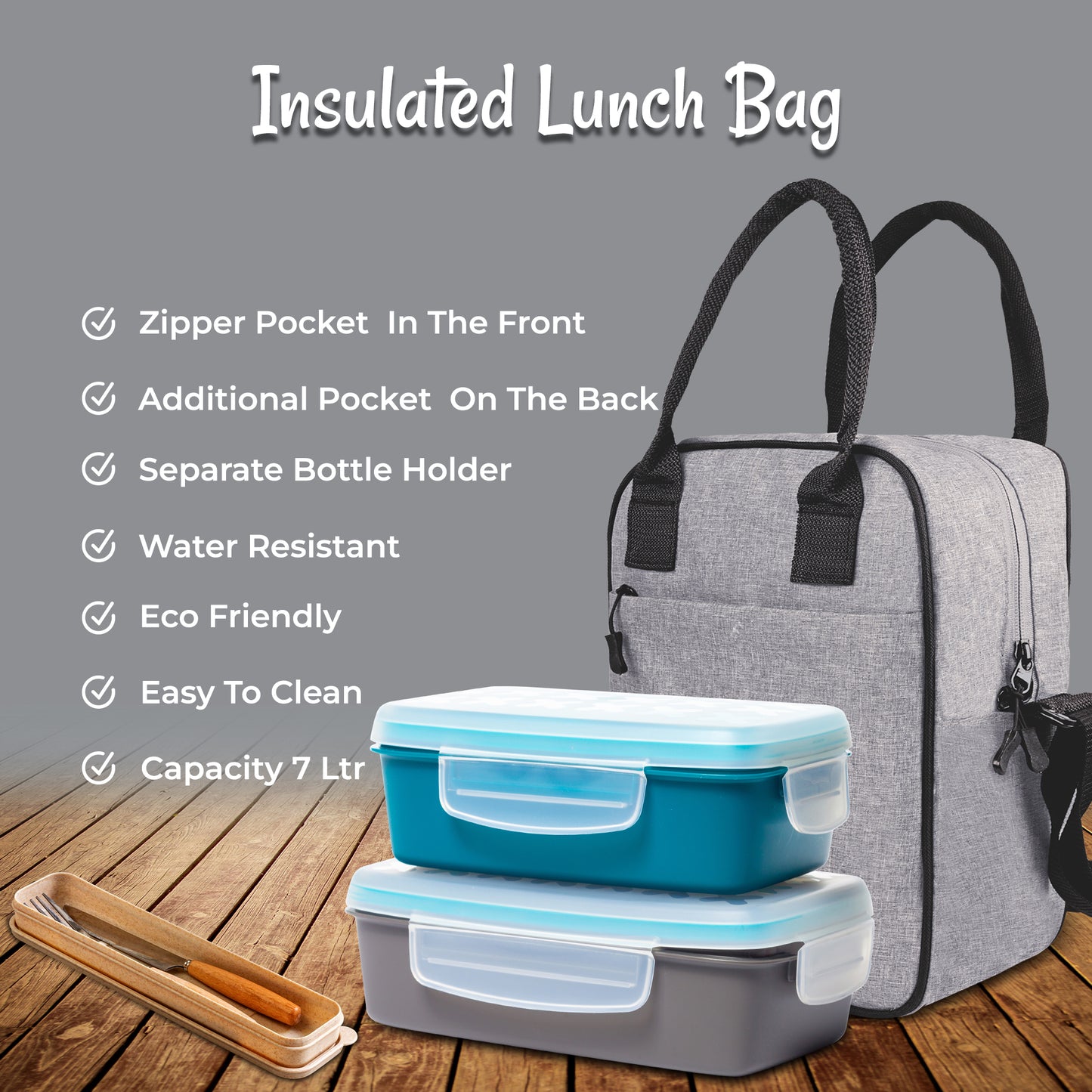 Lunch Bag with Shoulder Strap Grey & White