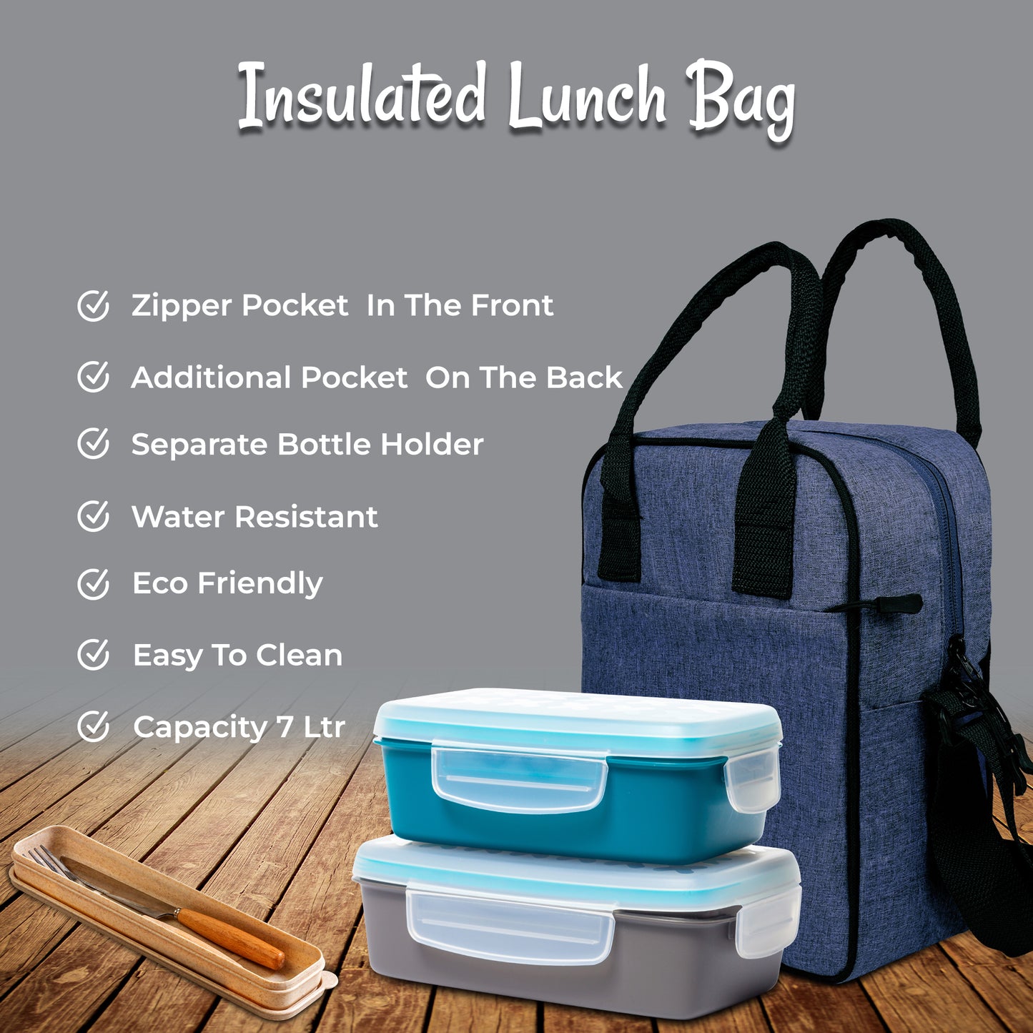 Lunch Bag with Shoulder Strap Blue