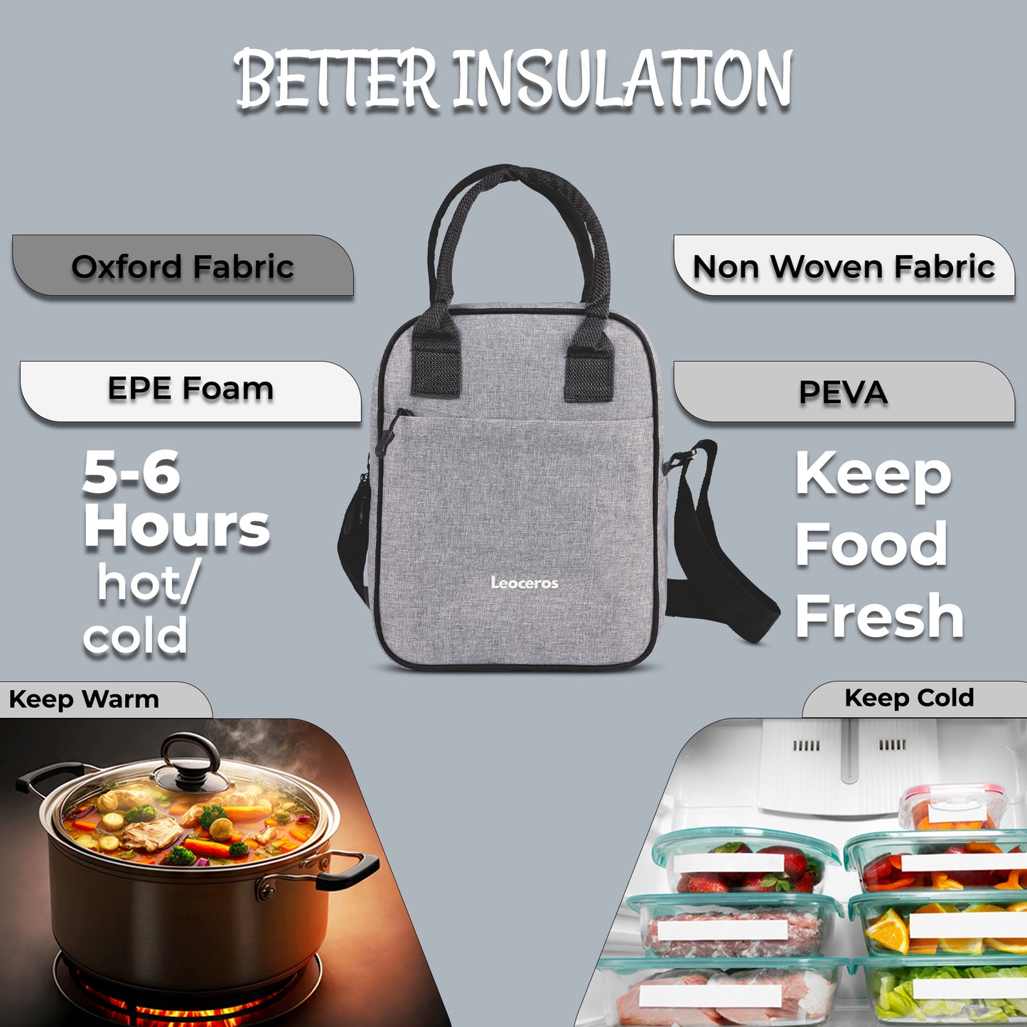 Lunch Bag with Shoulder Strap Grey & White