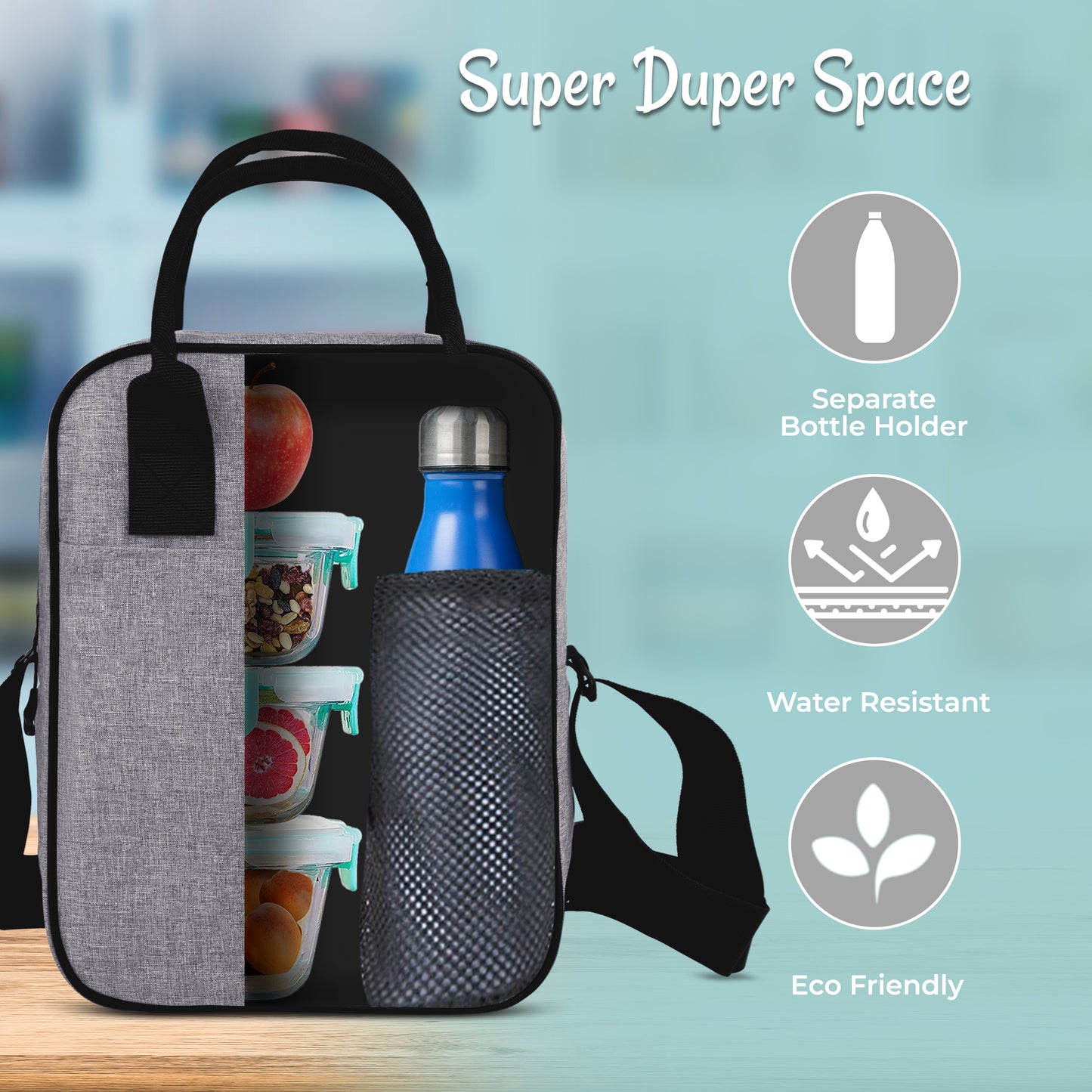 Lunch Bag with Shoulder Strap Grey