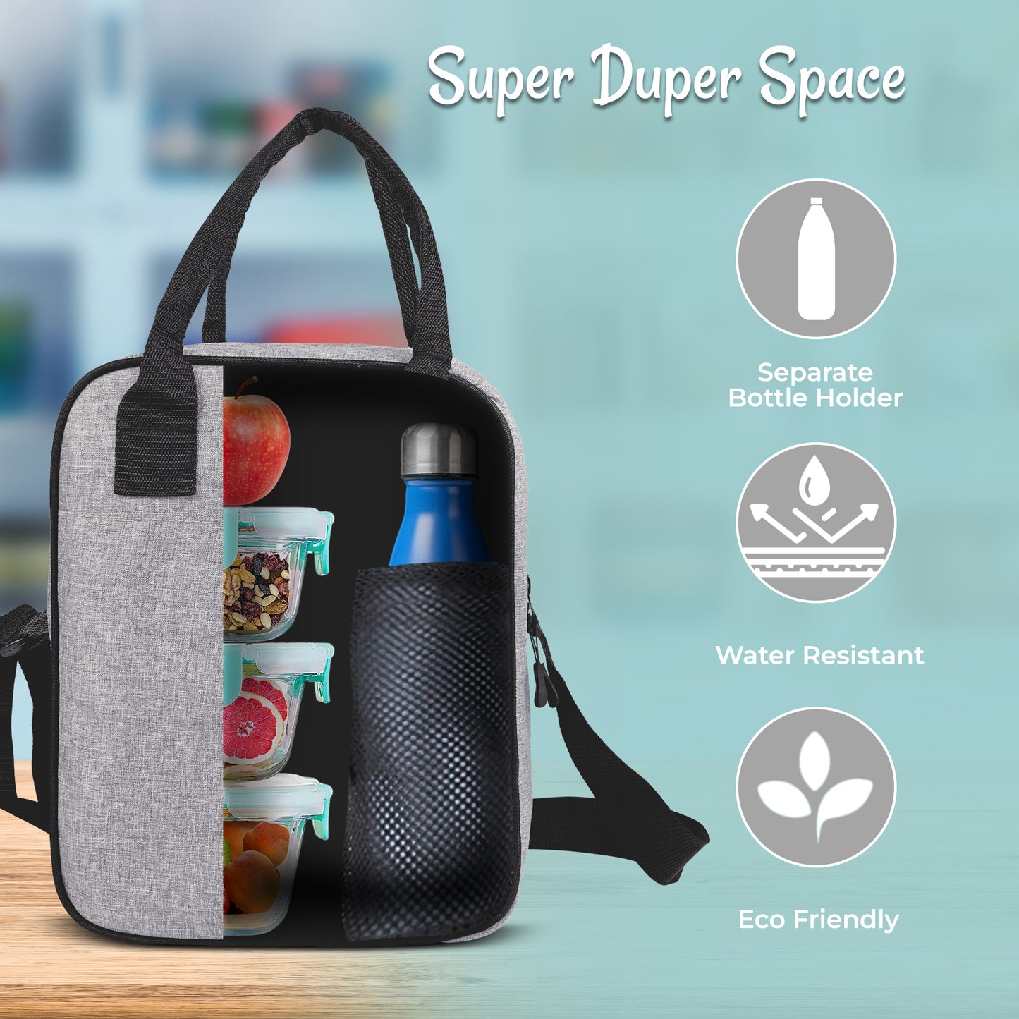 Lunch Bag with Shoulder Strap Grey & White
