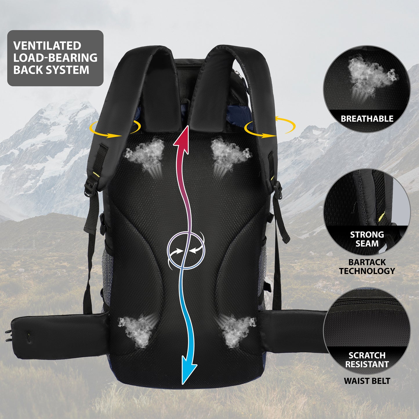 Water Proof 65 Litre Blue Hiking Backpack