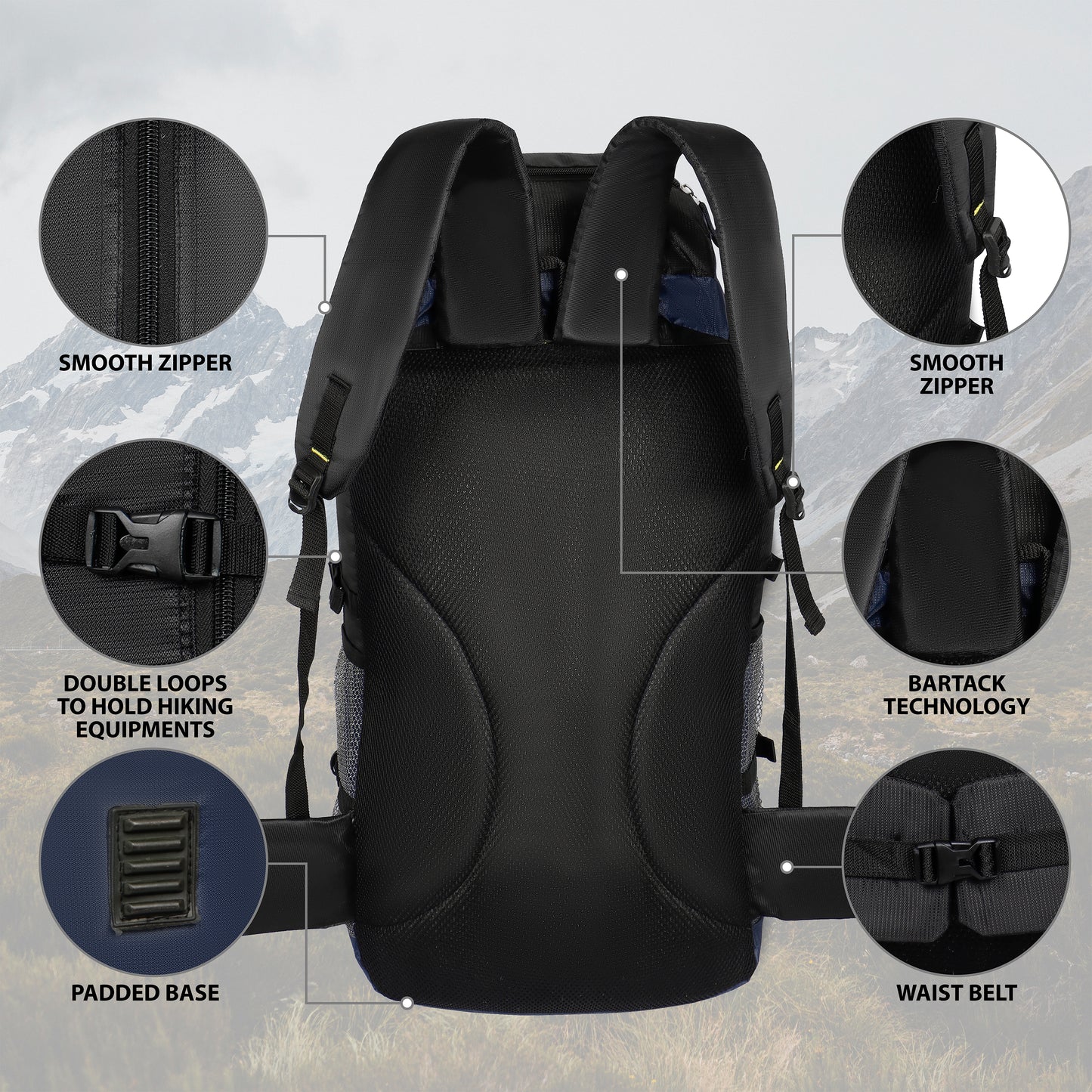 Water Proof 65 Litre Blue Hiking Backpack