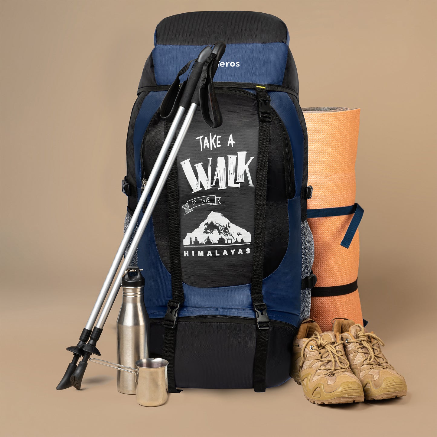 Water Proof 65 Litre Blue Hiking Backpack