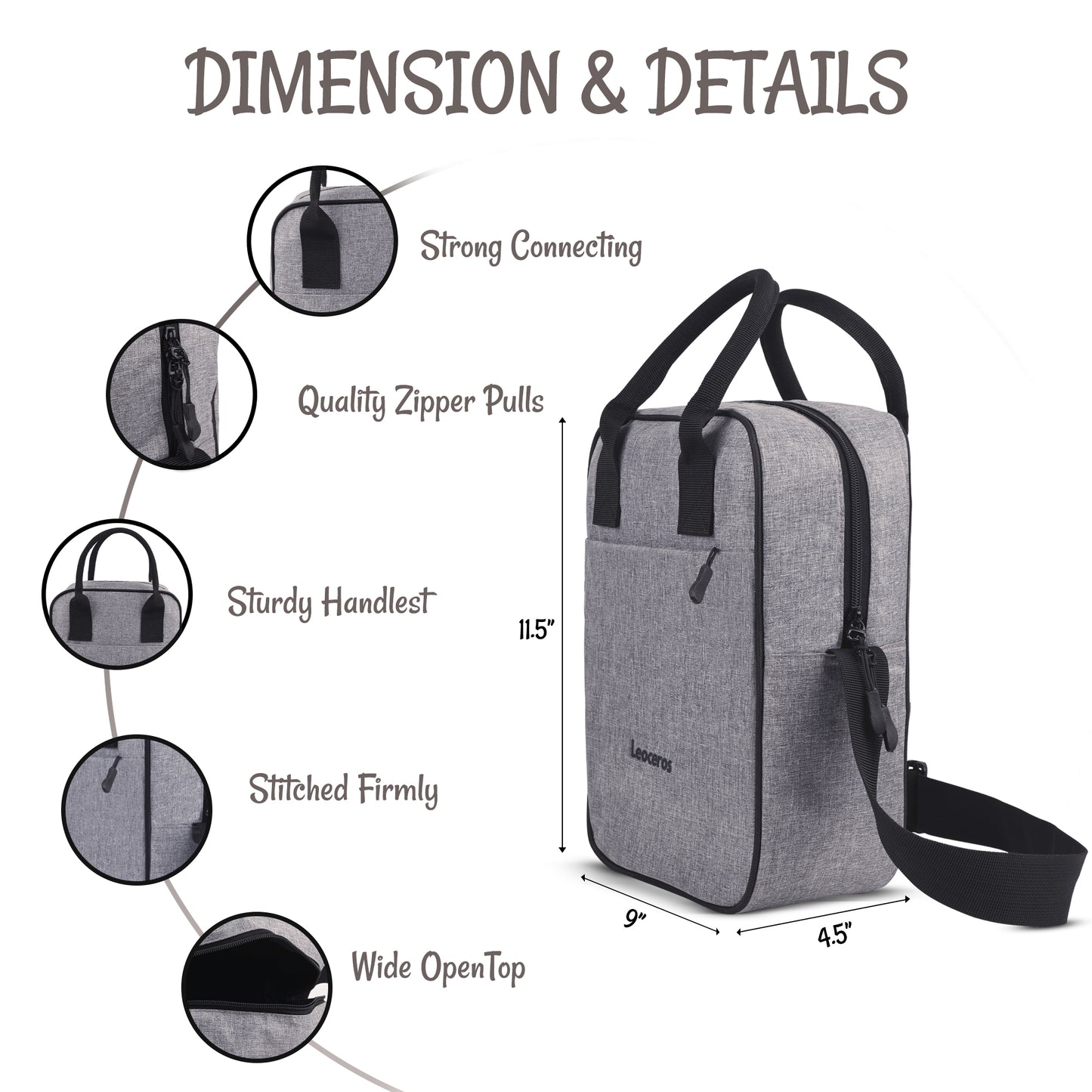 Lunch Bag with Shoulder Strap Grey